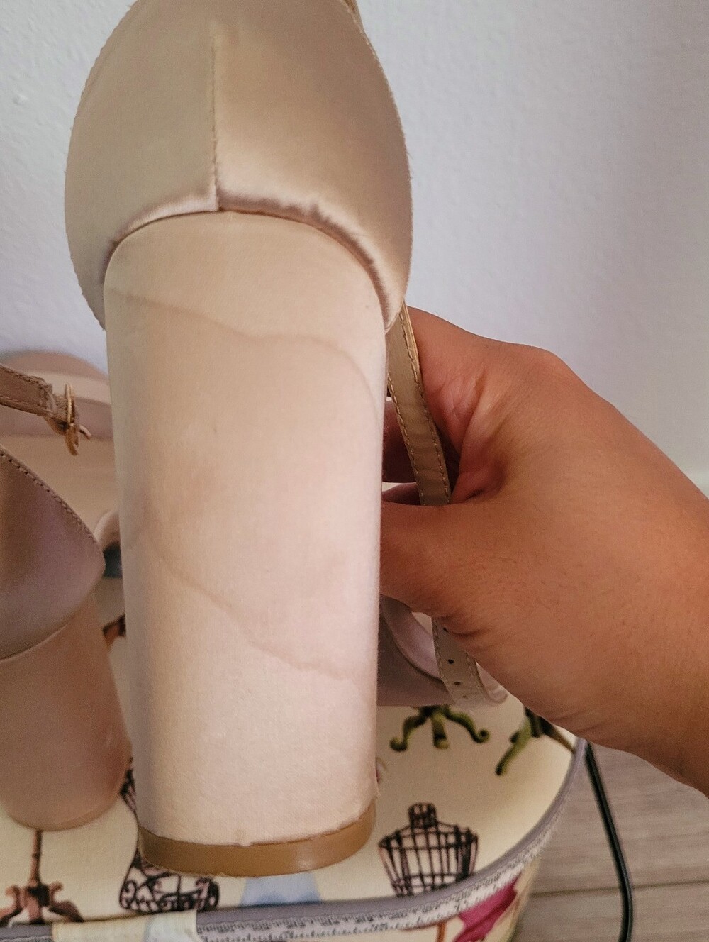 Lulu's Champagne Satin Blush Ankle-Strap Padded Block Heel Minimal Sandals 7 - Picture 7 of 8